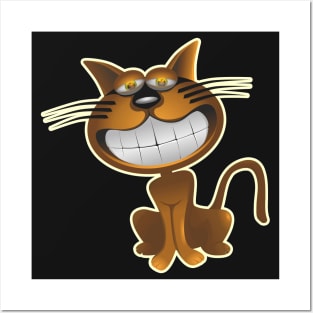 Funny Brown Cat Grinning Posters and Art